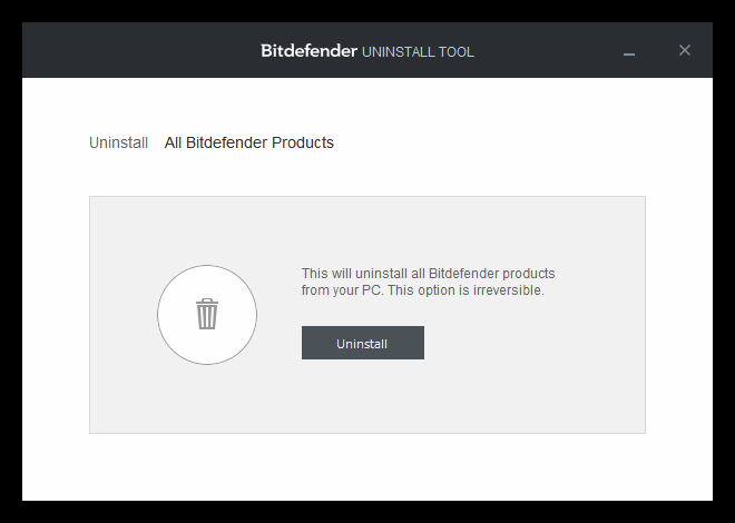 Bitdefender Uninstall Tool メイン画面