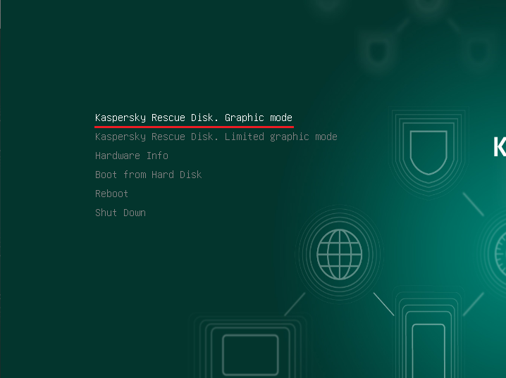 Kaspersky Rescue Disk モード選択画面