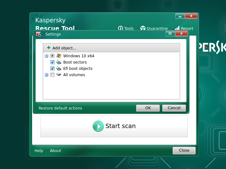 Kaspersky Rescue Disk カスタムスキャン