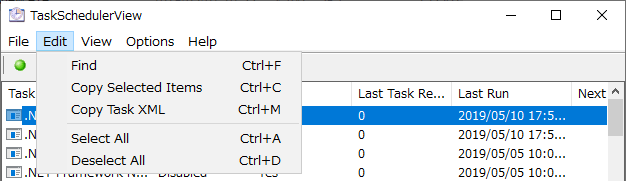 Edit メニュー（TaskSchedulerView）