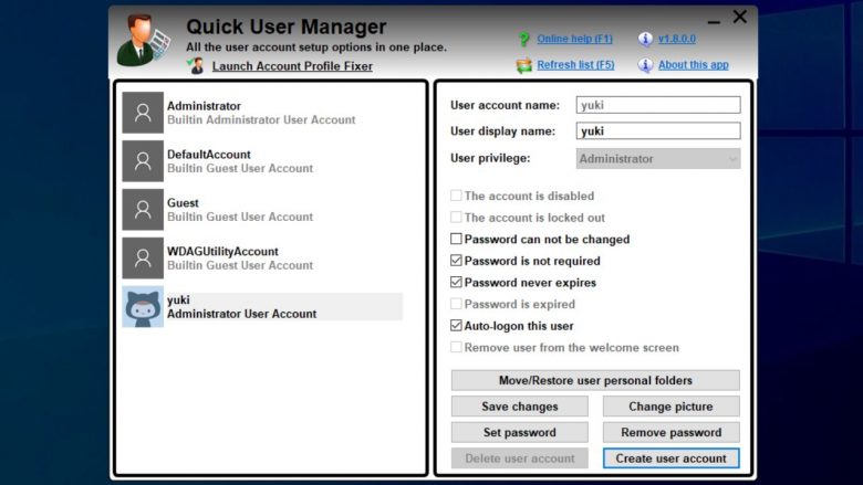 Quick User Manager 2.1.0.0 | ダウンロードと使い方 | ソフタロウ