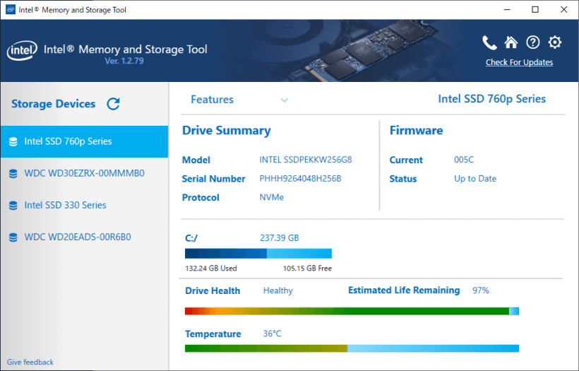 インテル Memory and Storage Tool