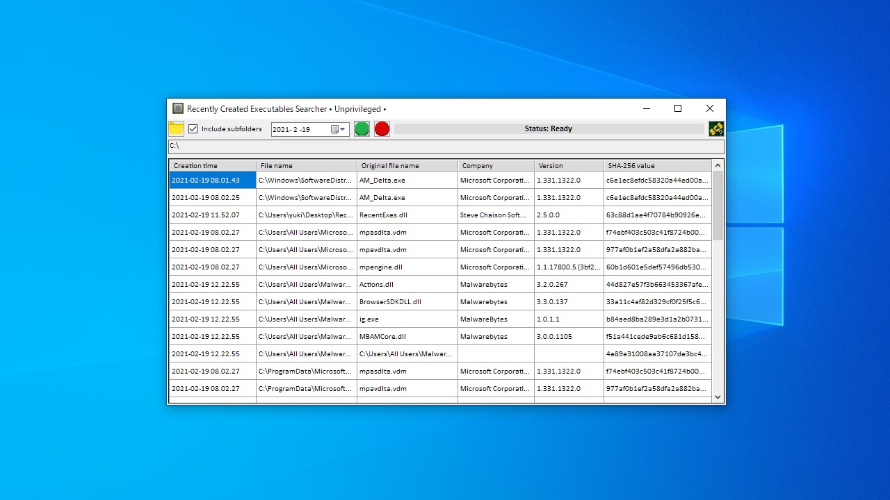 Recently Created Executables Searcher