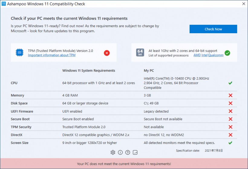 Ashampoo Windows 11 Compatibility Check