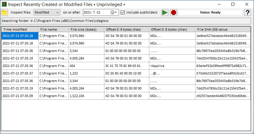 Inspect Recently Created or Modified Files