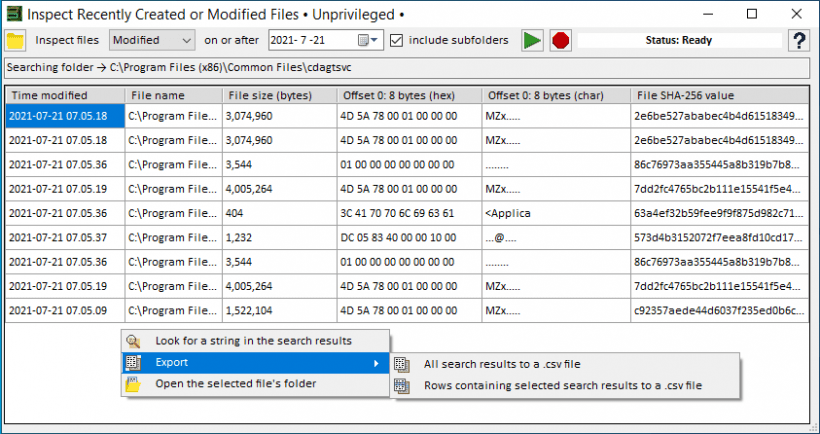 Inspect Recently Created or Modified Files