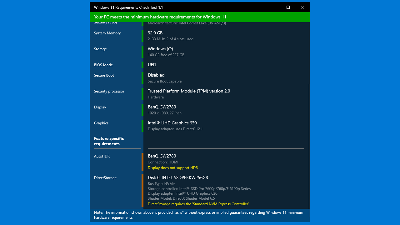 Windows 11 Requirements Check Tool