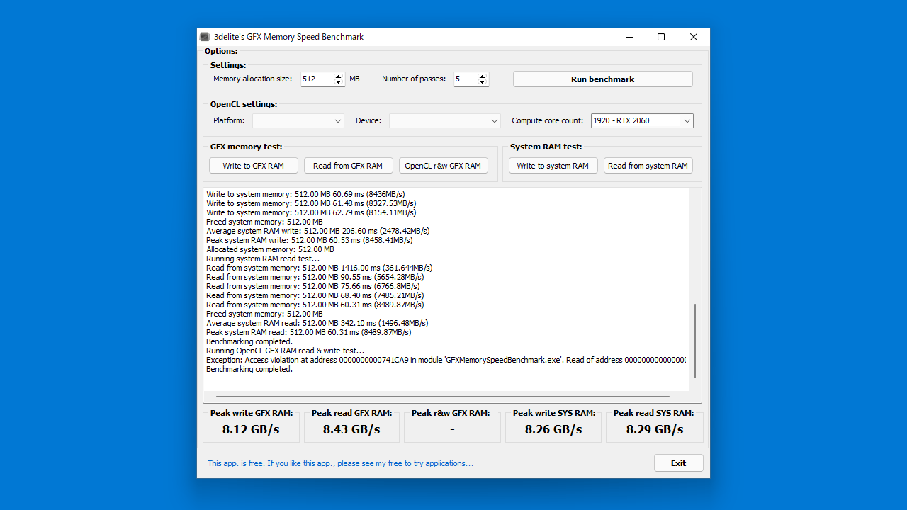 GFX Memory Speed Benchmark