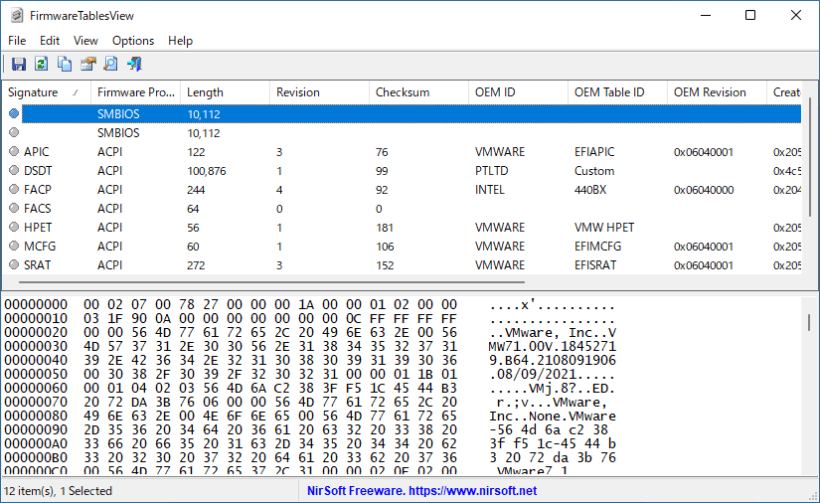 FirmwareTablesView