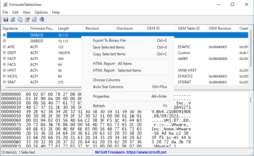 FirmwareTablesView