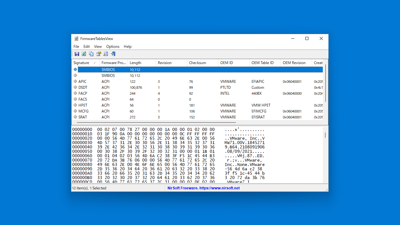 FirmwareTablesView