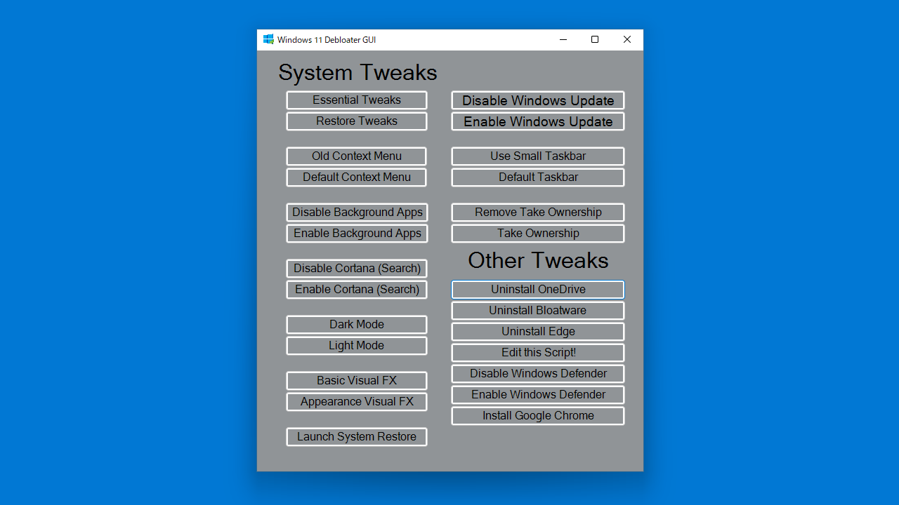 Windows 11 Debloater GUI