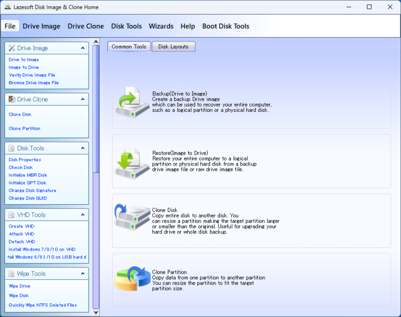 Lazesoft Disk Image & Clone Home