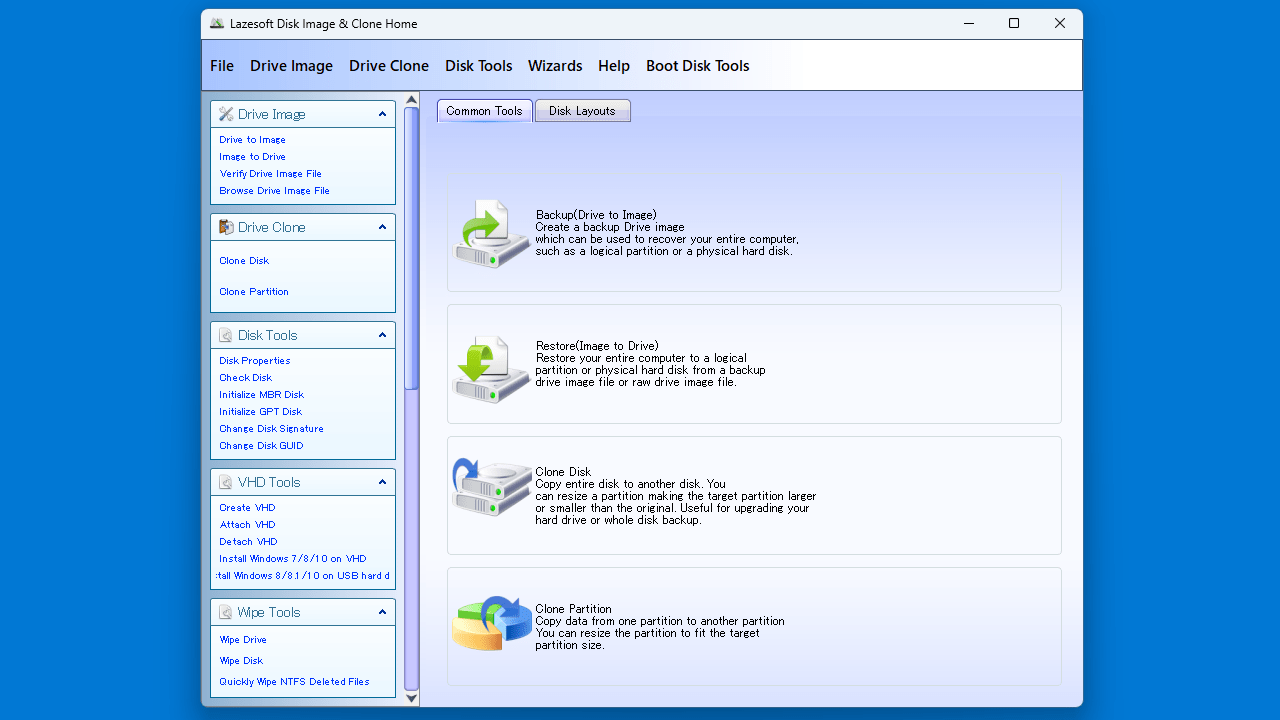 Lazesoft Disk Image & Clone Home