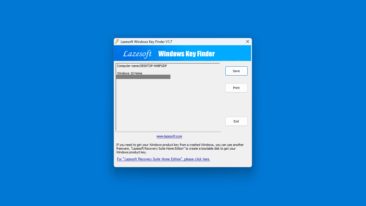 Lazesoft Windows Key Finder