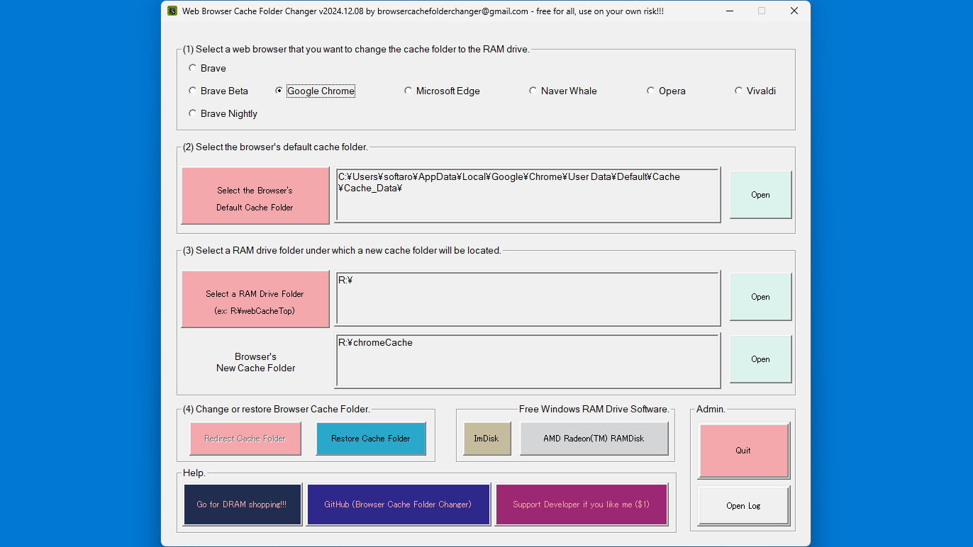 Web Browser Cache Folder Changer