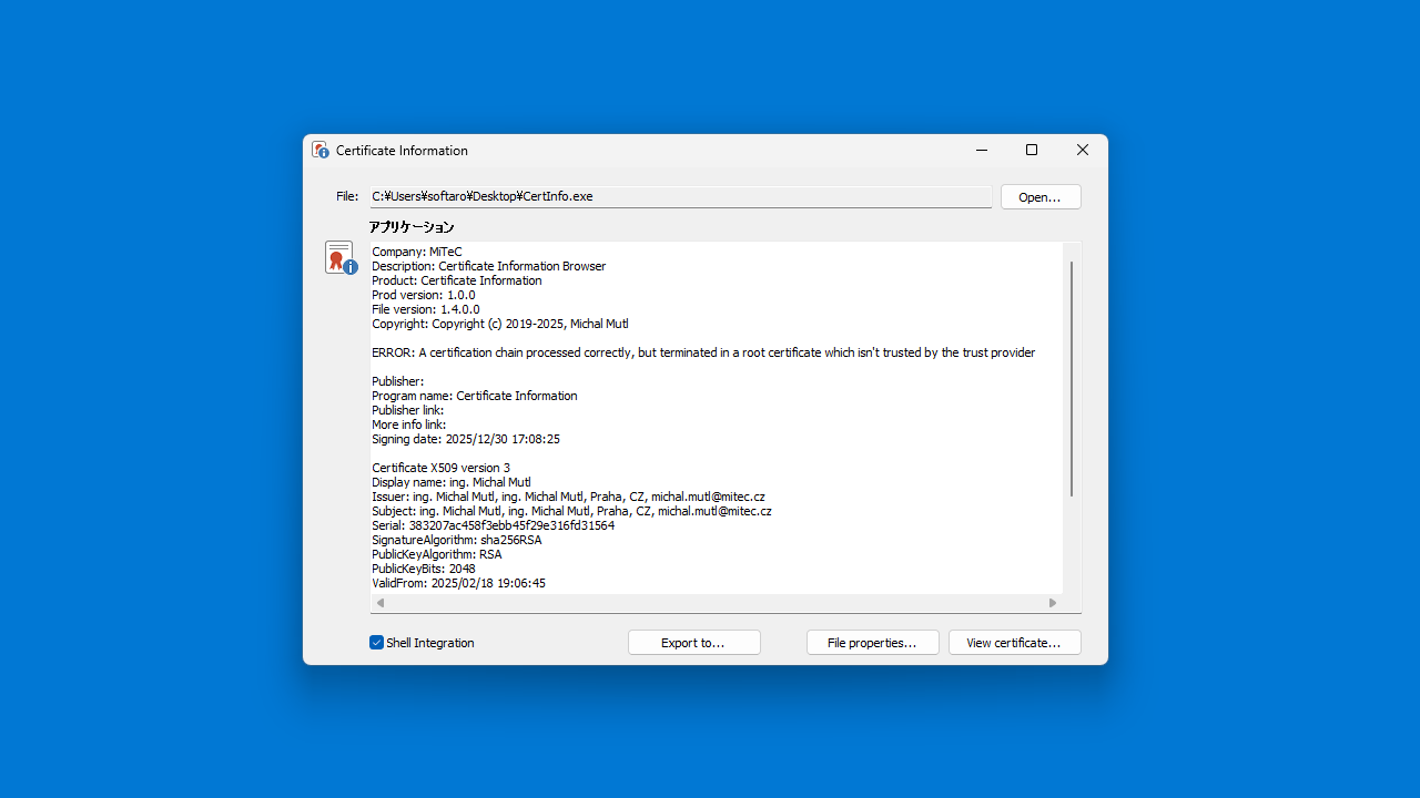 MiTeC Certificate Information