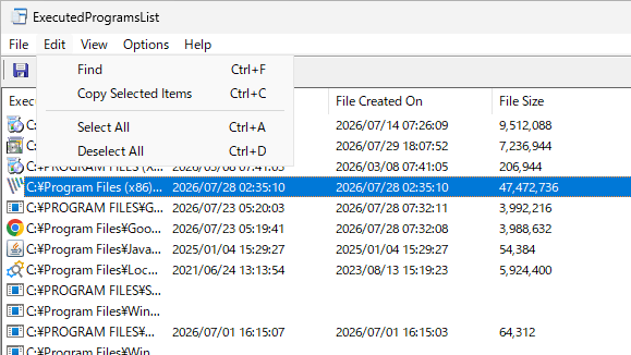 ExecutedProgramsList